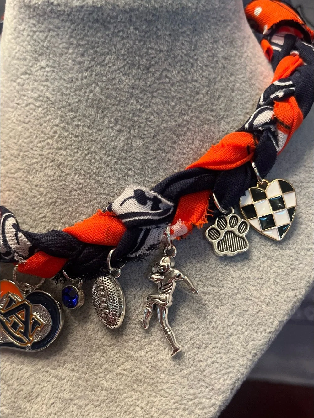 Auburn Tigers Braided Bandana Necklace, Orange and Navy Game Day, 27”